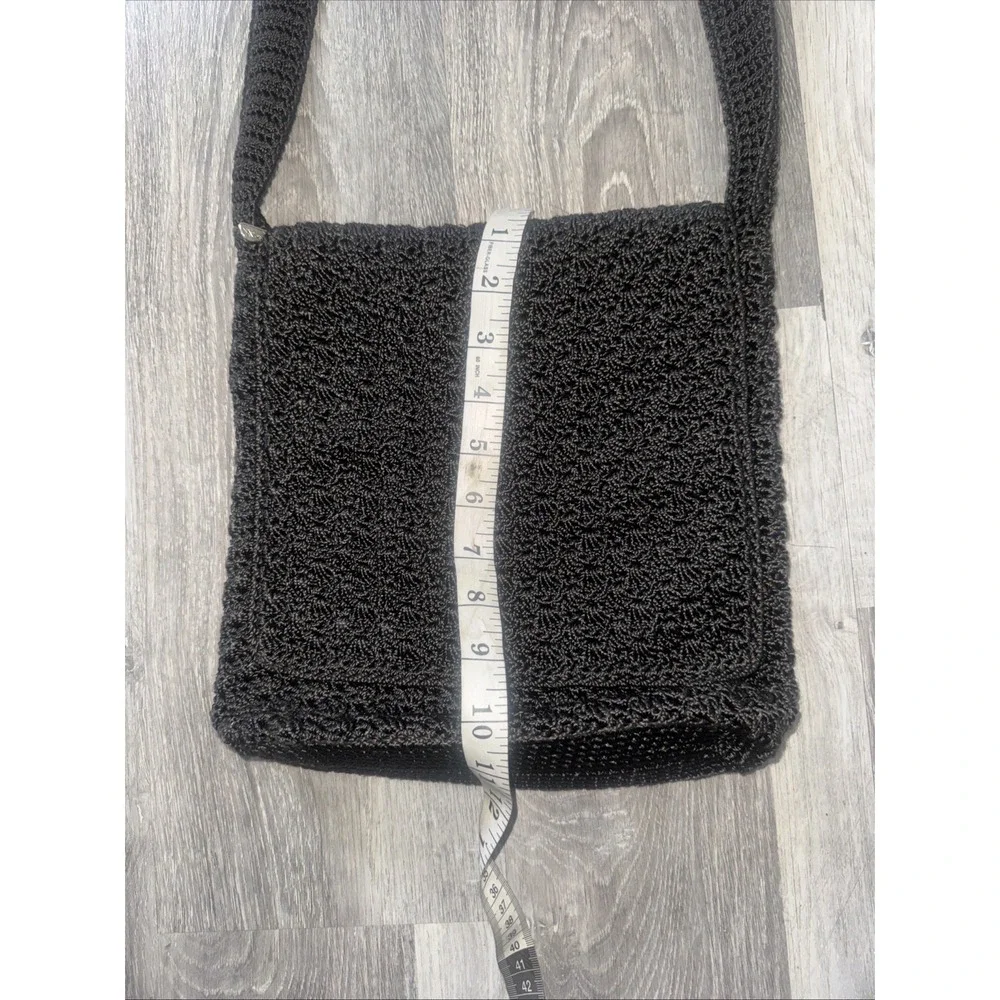 The SAK Small Black‎ Square Crochet Woven Crossbody Zip Pocket Pouch Purse